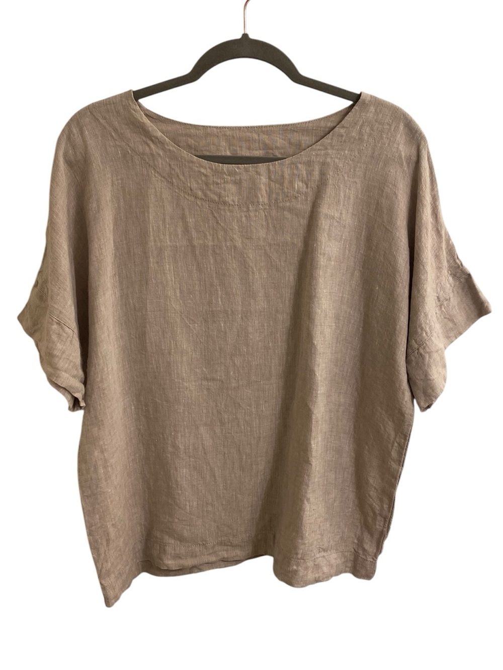 LEN.OK 100% LINEN RELAXED SHORT SLEEVED TOP SIZE LARGE BEIGE BOXY LOOSE TOP EUC